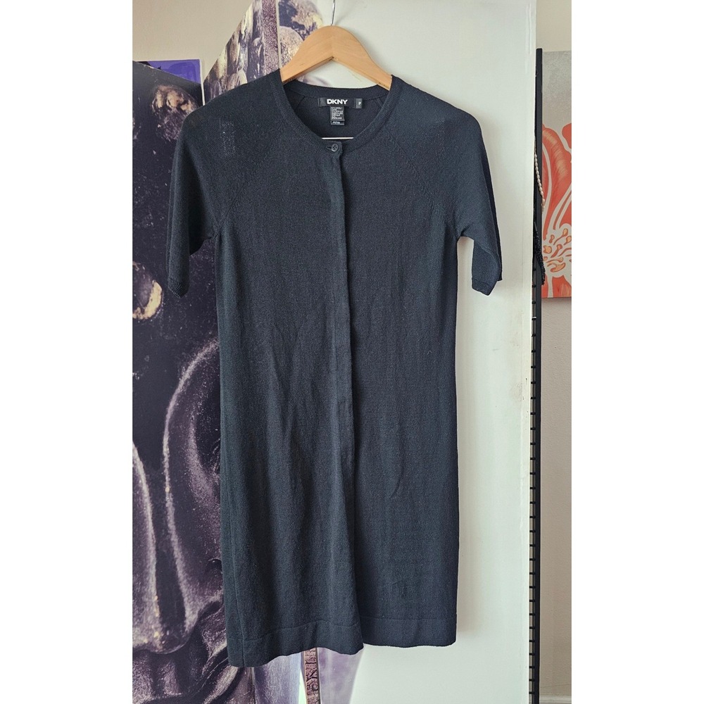 DKNY Black Short Sleeve Button Front Knit Dress Size P